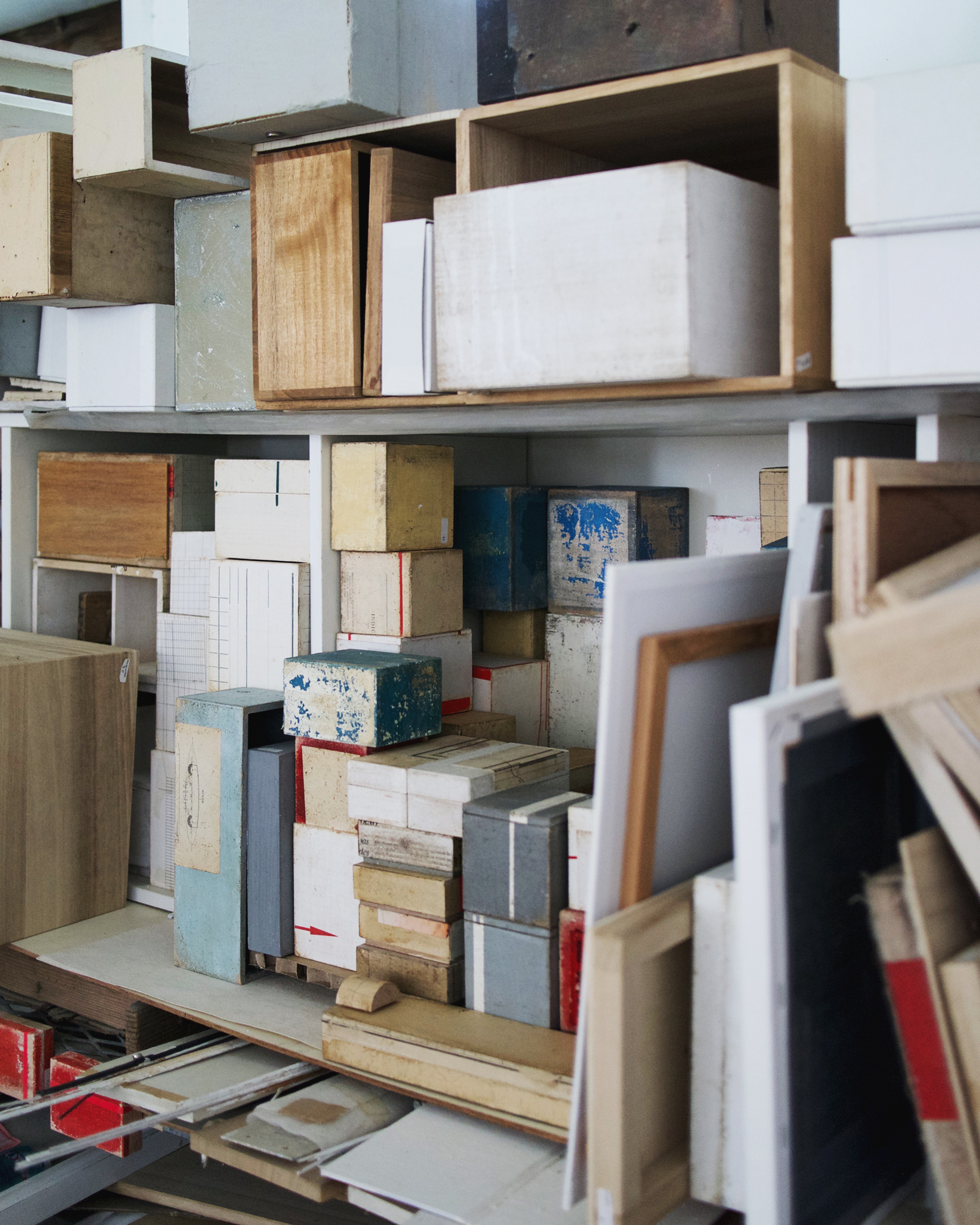 Shelves packed with Michiko Iwata's materials