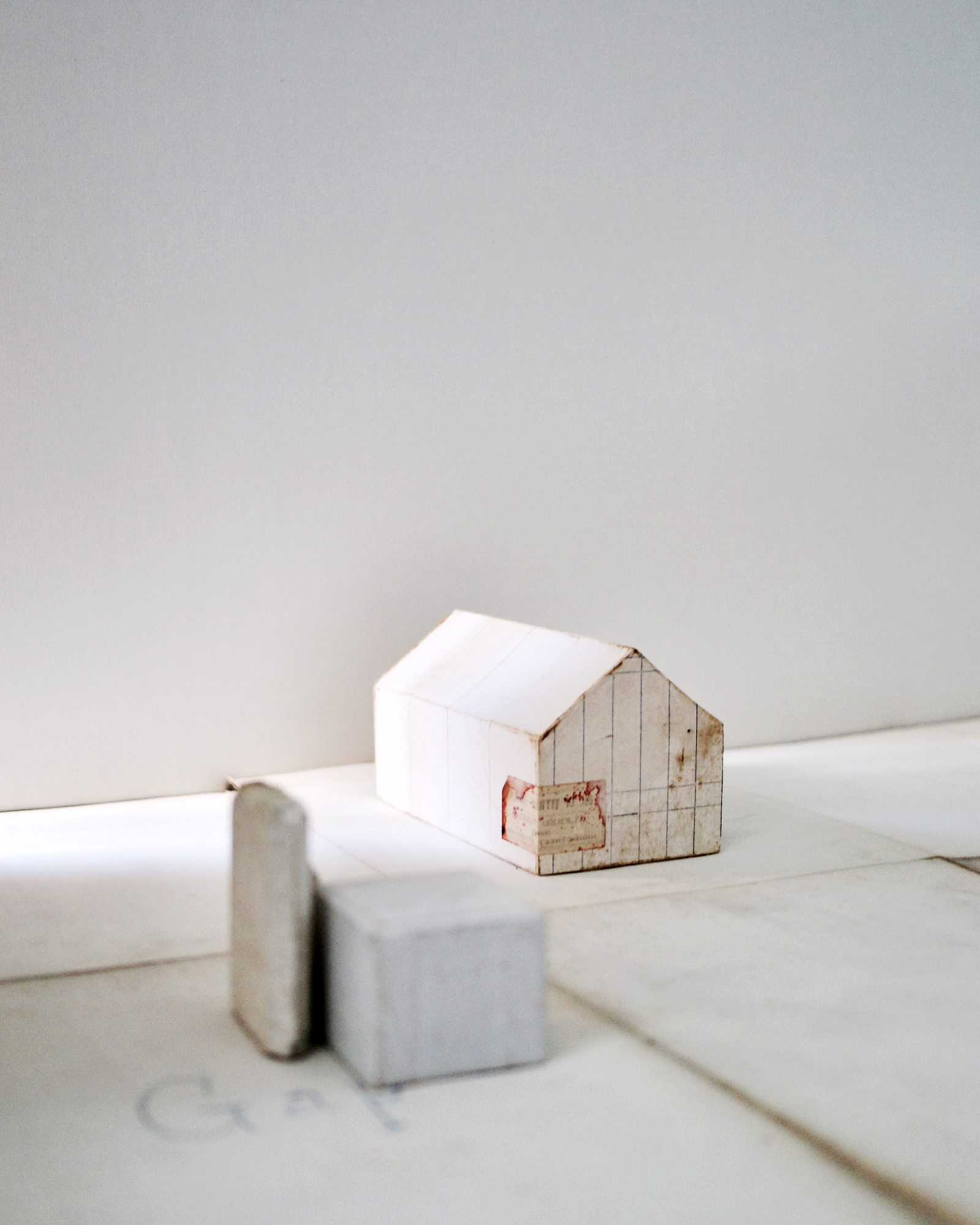 Cardboard pawlonia wood box made into a house with recycled materials by Michiko Iwata