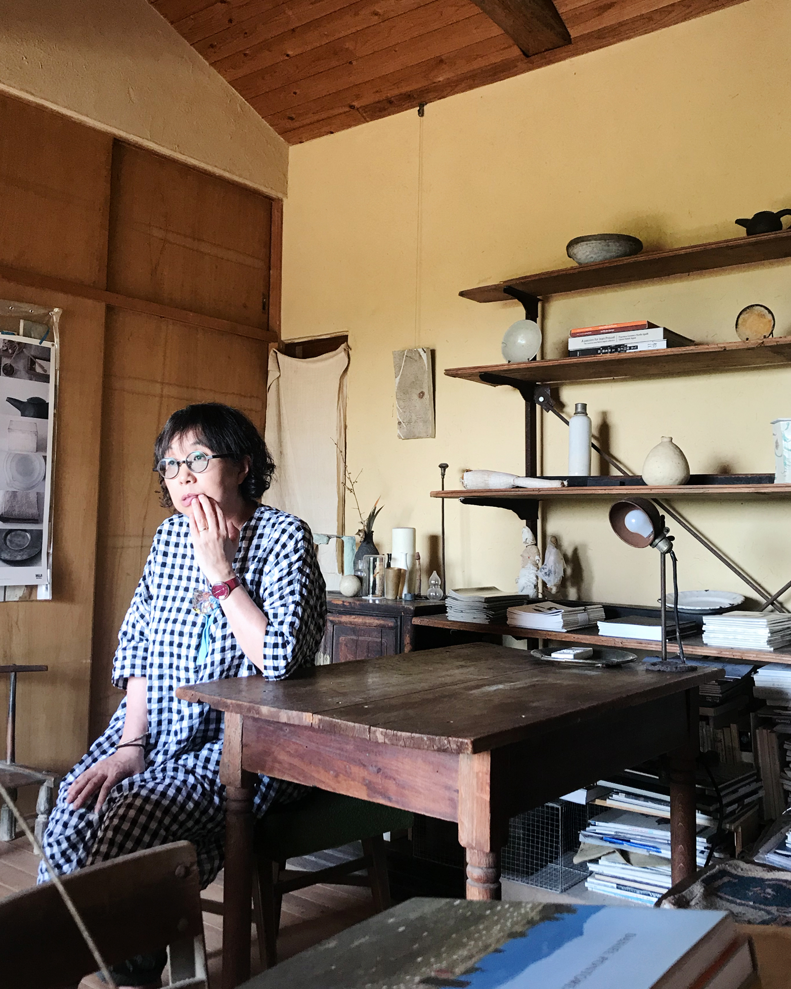 Artist Michiko Iwata in her home