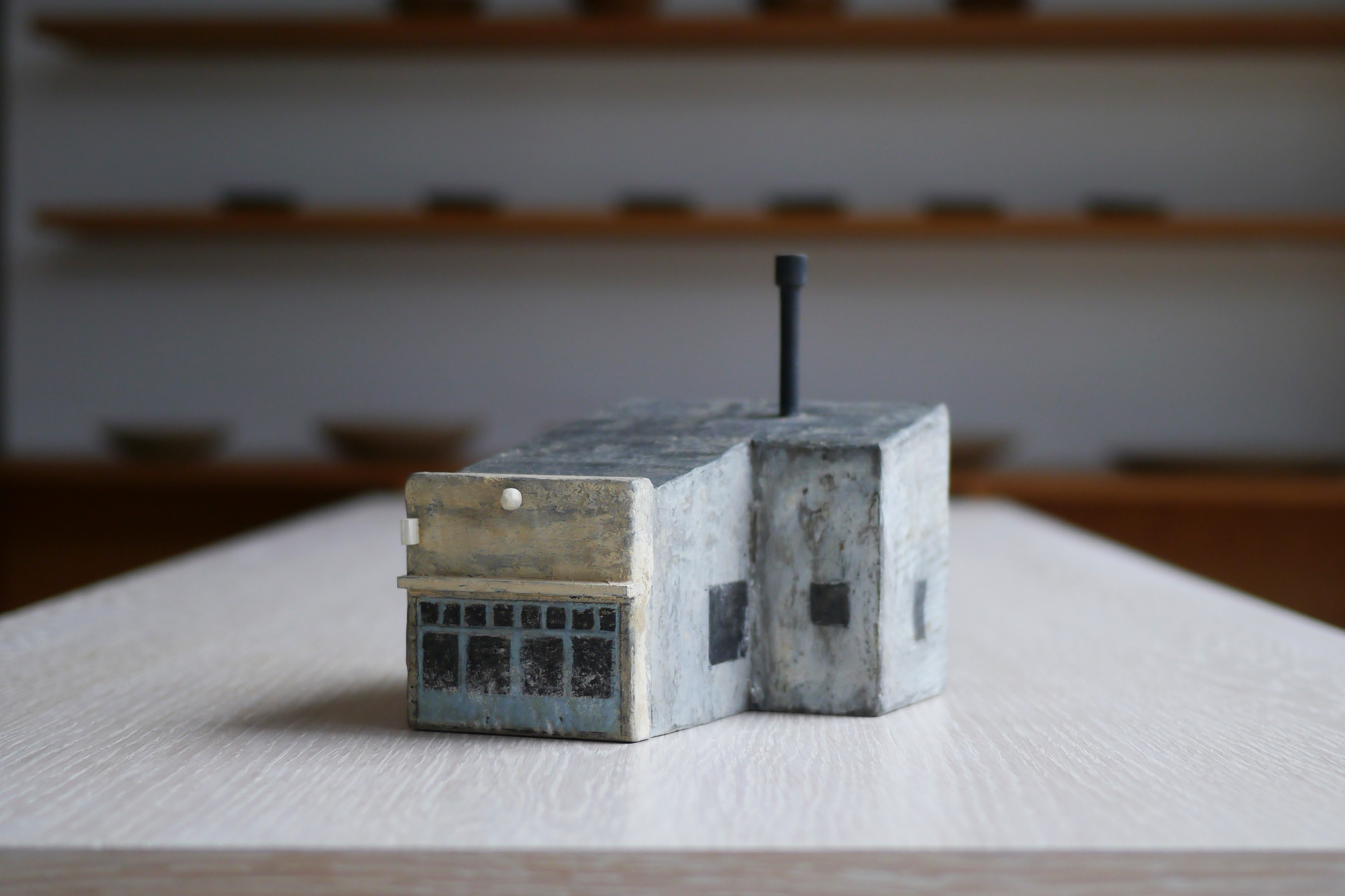 Small wooden model of 10cm shop and gallery by Ryuji Mitani