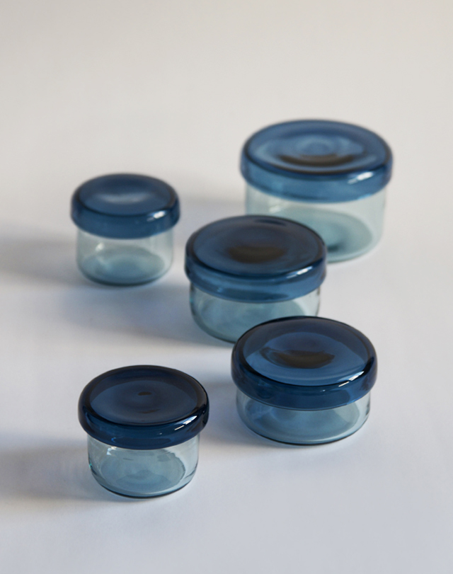 Five Reclaimed Blue glass containers by Factory Zoomer