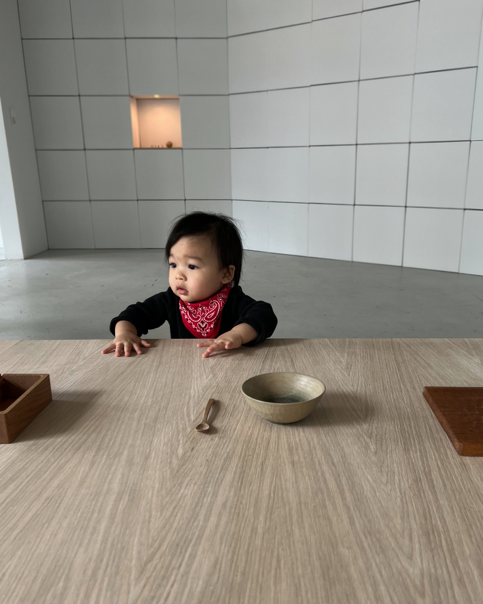Angelique and Stevenson's baby with Baby Bowl and Spoon at Afterlife Ryuji Mitani exhibit at Nalata Nalata