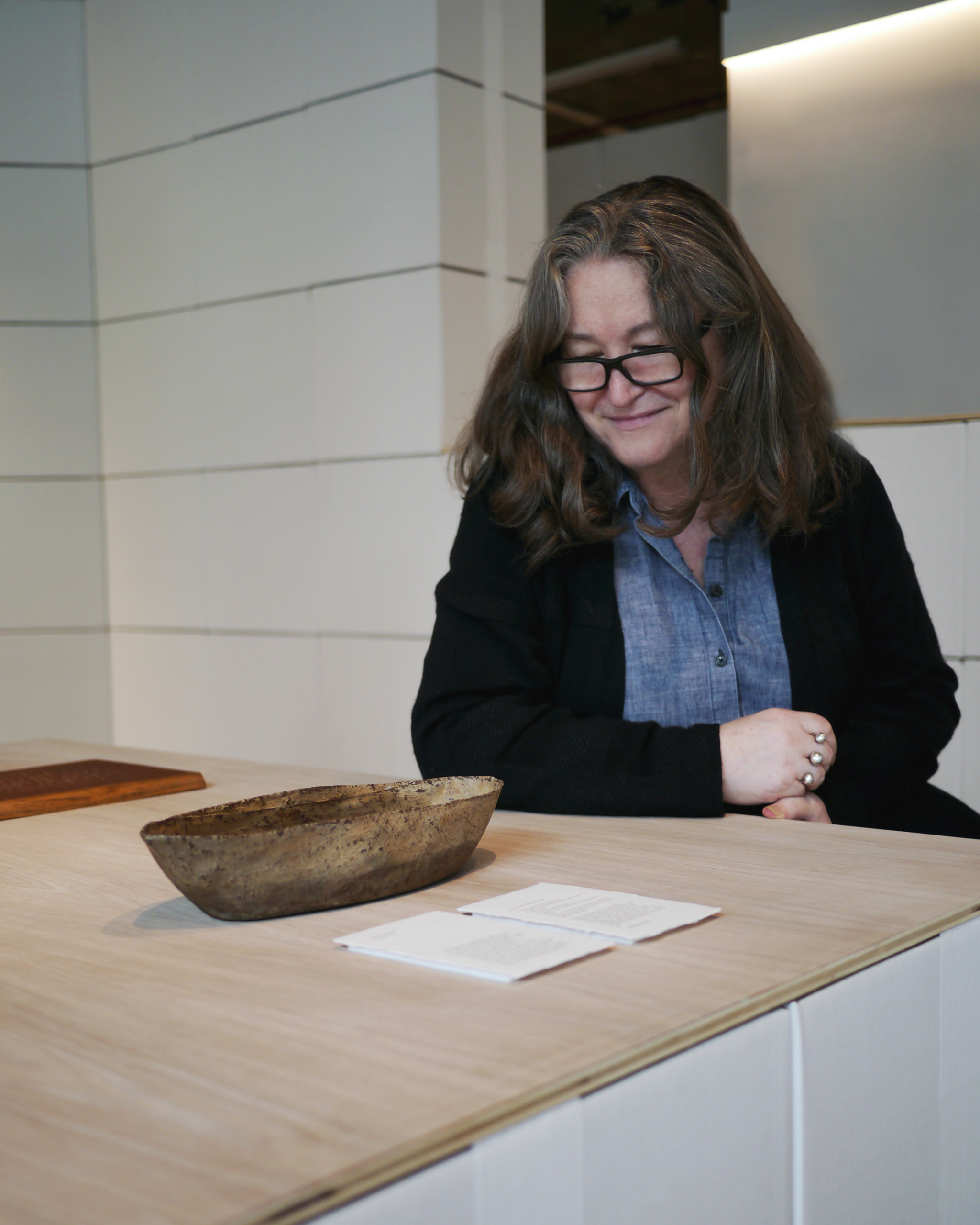 Margaret V Murray with Hemp Boat Bowl at Afterlife Ryuji Mitani exhibit at Nalata Nalata