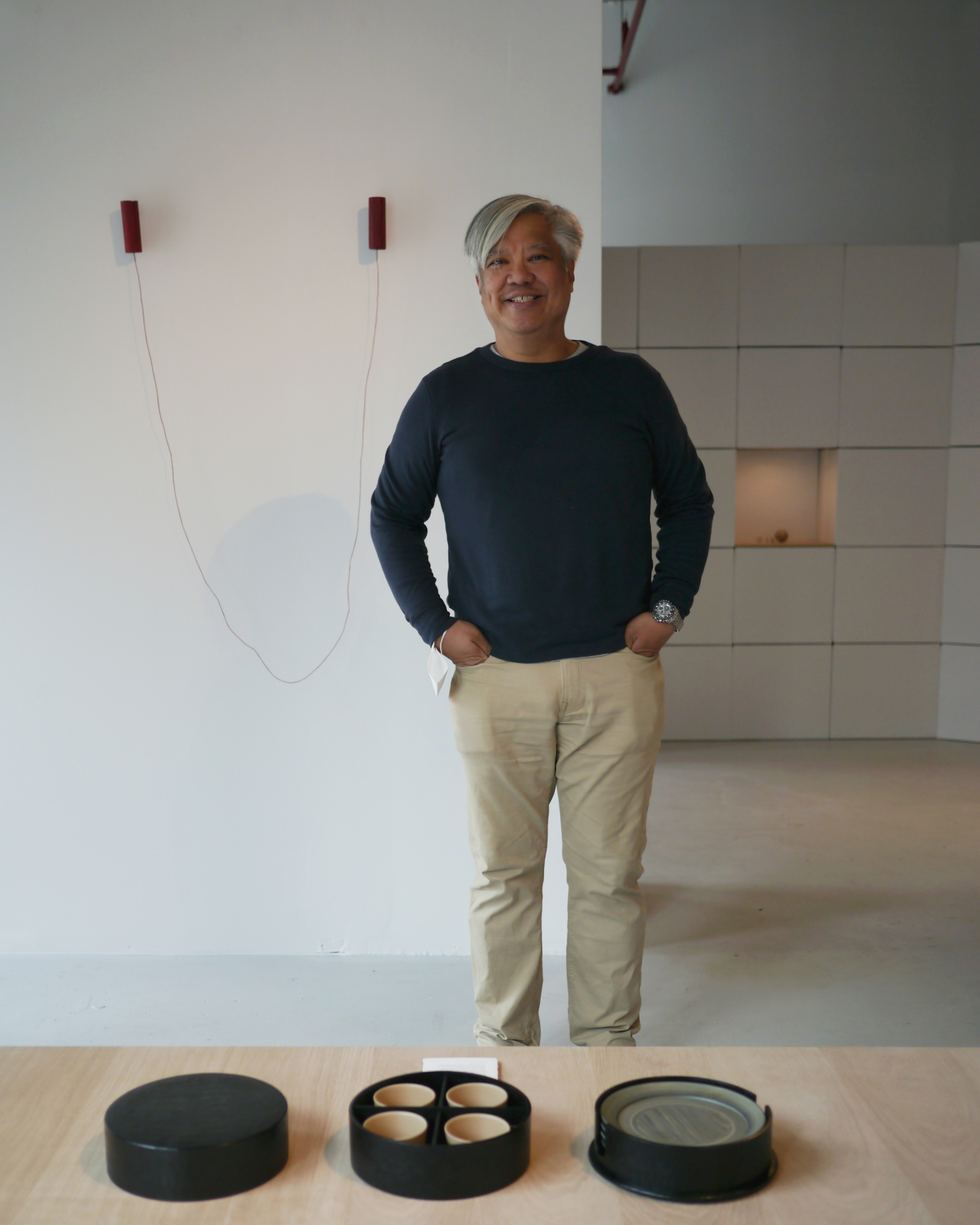 Rene Tiotuyco with Picnic Set at Afterlife Ryuji Mitani exhibit at Nalata Nalata