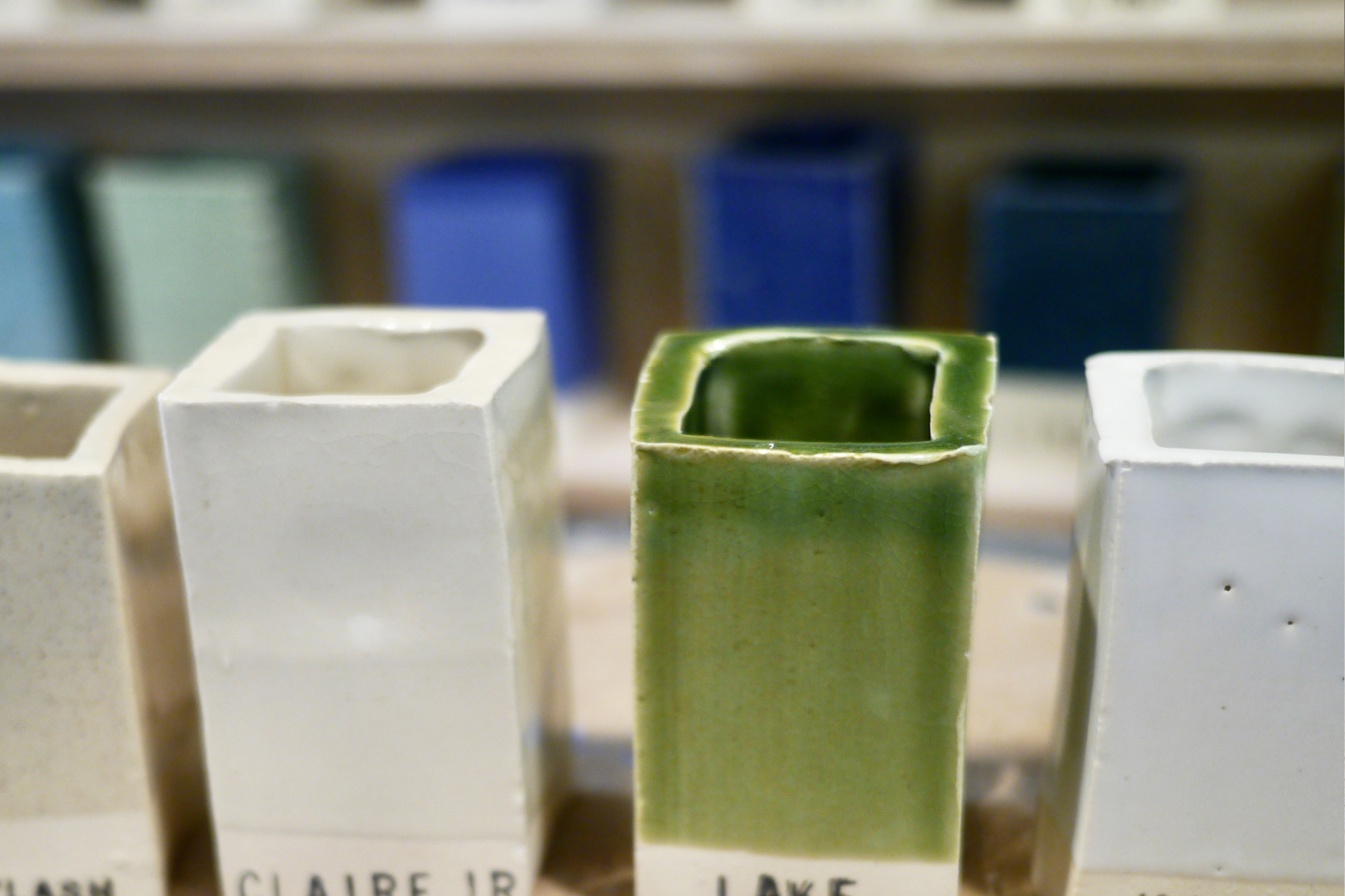 Dani Sujin Lee Studio x Nalata Nalata Mini Group Vase Collaboration - examples of glaze in off white and oribe green