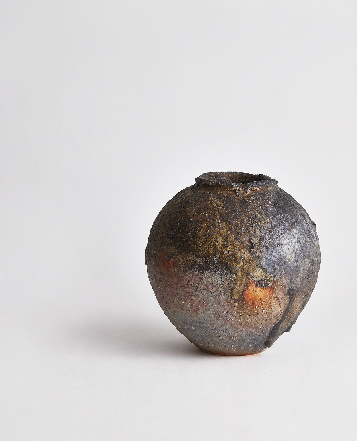 Full view of Anagama No. 2 - Large Heishi Vase by Keisuke Iwata on a gray background