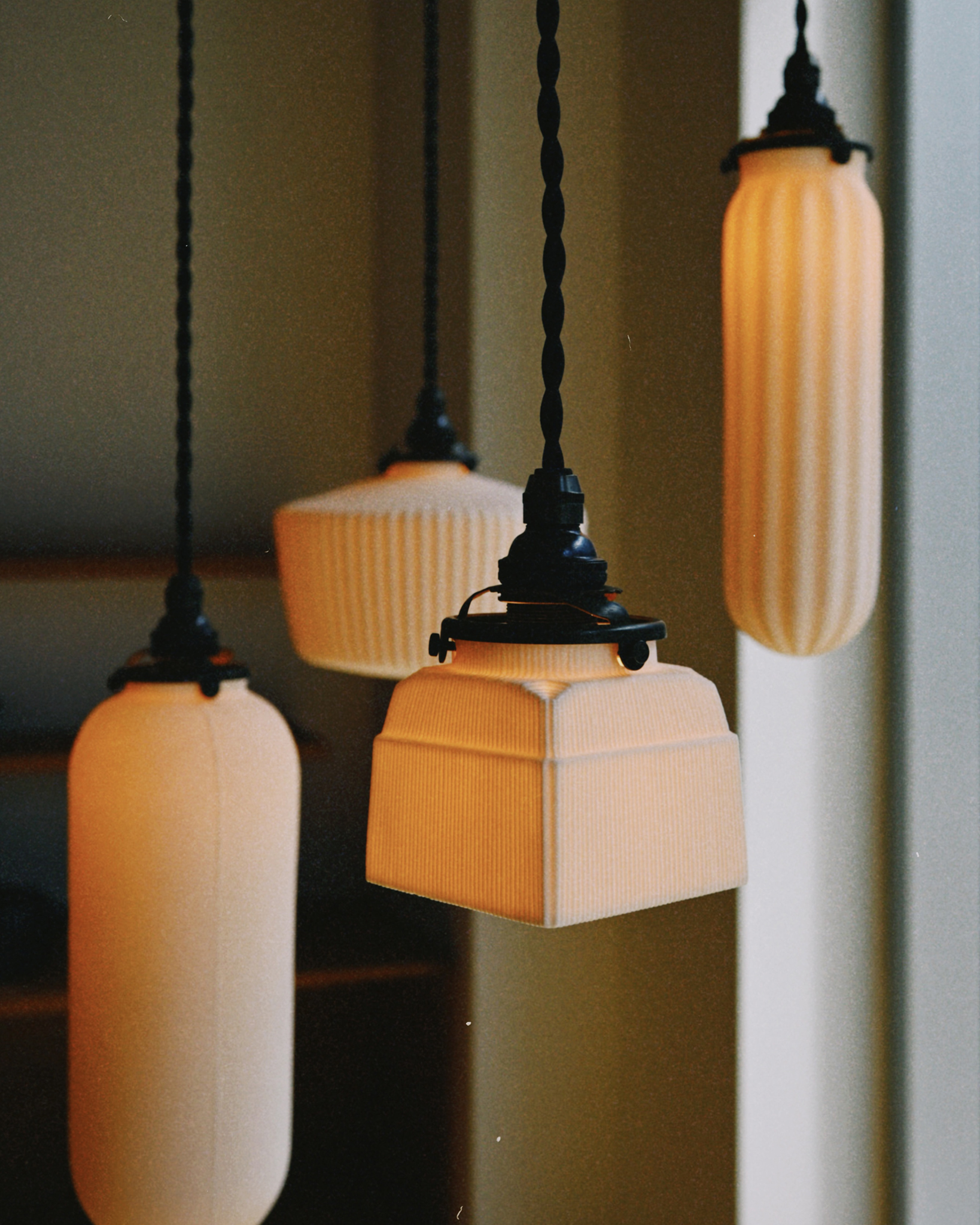 Draped Cylinder, Square Fine Line and Fine Line Slim porcelain hanging pendants