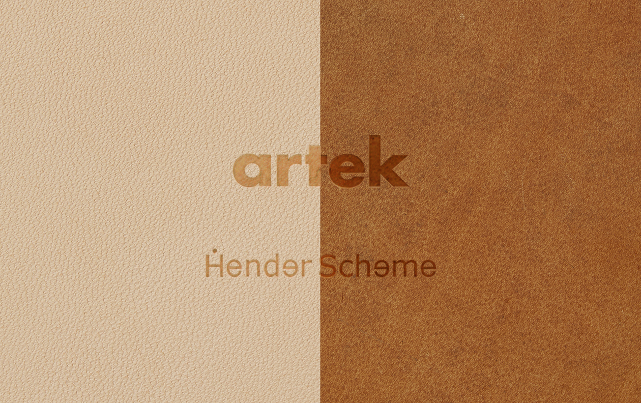 Artek, Hender Scheme, Nalata Nalata Exhibition announcement image of natural leather and aged leather swatch